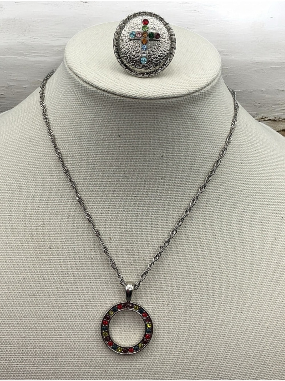 Multicolor Rhinestones Circle Pendant Necklace Bundle- Women Jewelry